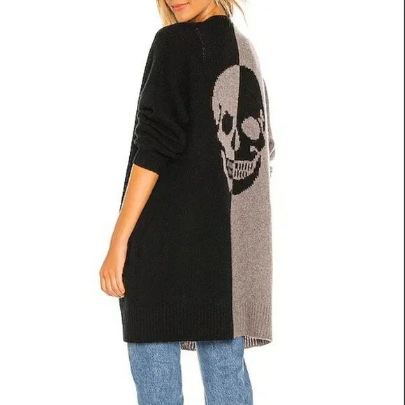 360 Cashmere Pyper Skull two-tone Cashmere Sweater Cardigan - Picture 2 of 16